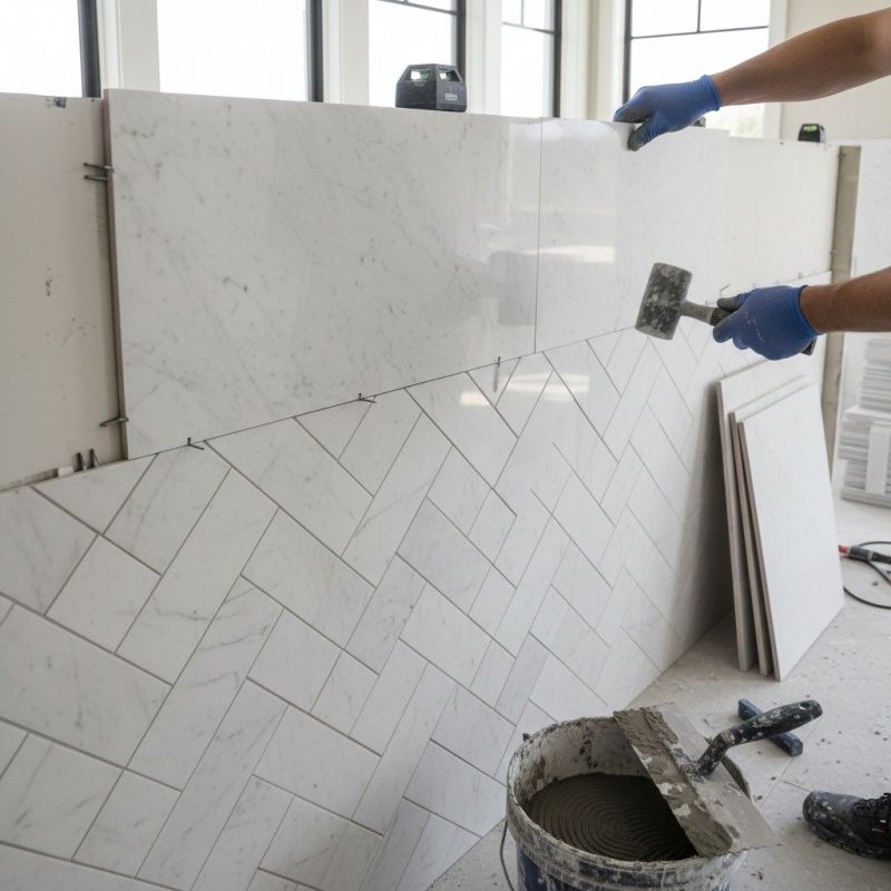 White Marble Tile Installation in Overland Park, KS