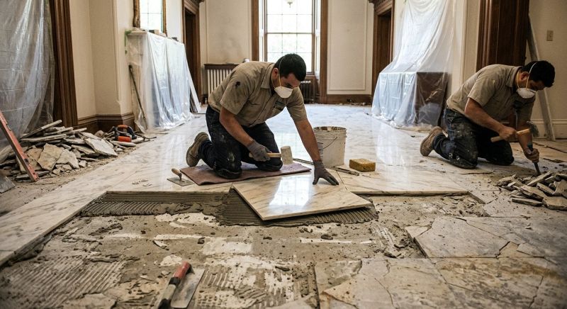 White Marble Tile Installation in Kansas City, KS